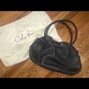 cole Haan black braid leather strap shoulder bag